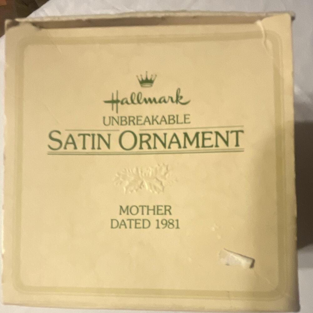 Hallmark Unbreakable Satin Ball Bauble "Mother" Floral Christmas Ornament 1981